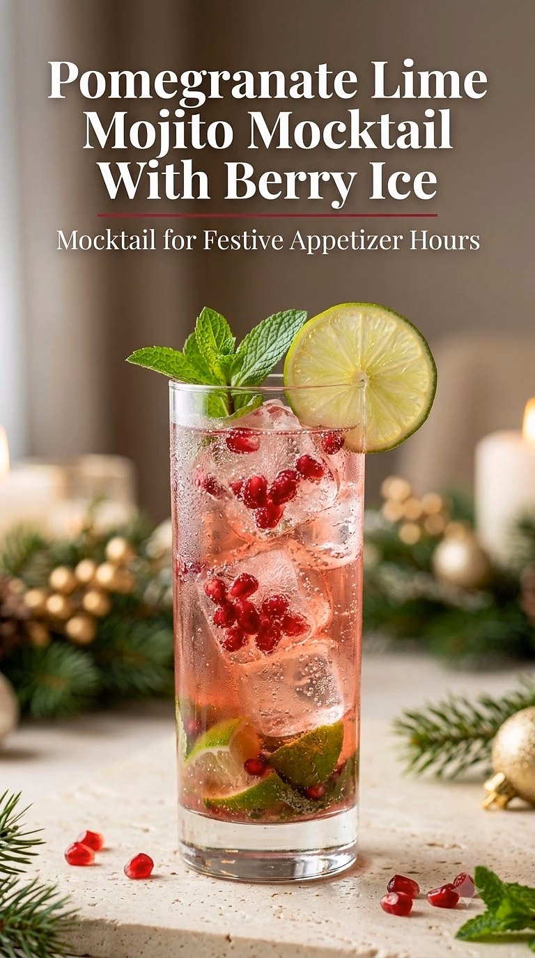 Pomegranate Lime Mojito Mocktail With Berry Ice