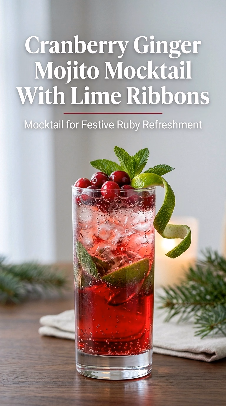 Cranberry Ginger Mojito Mocktail With Lime Ribbons