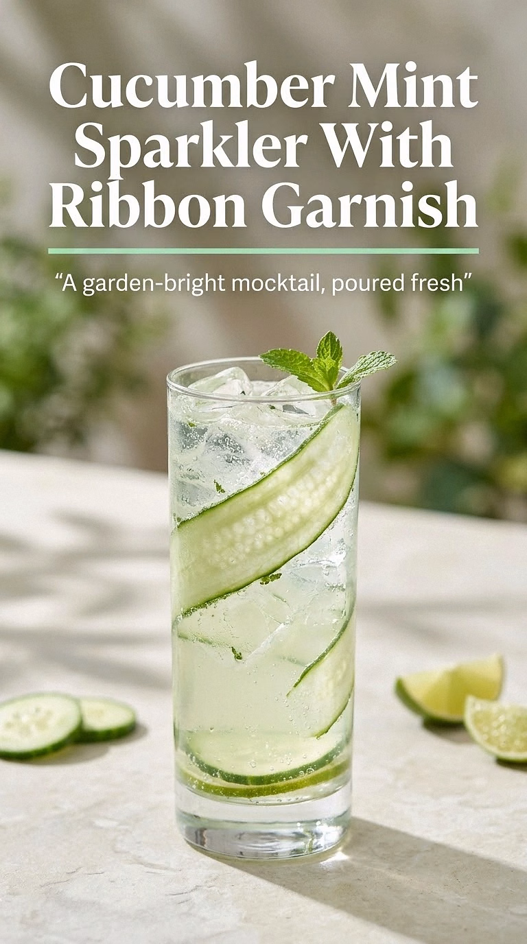 Cucumber Mint Sparkler With Ribbon Garnish
