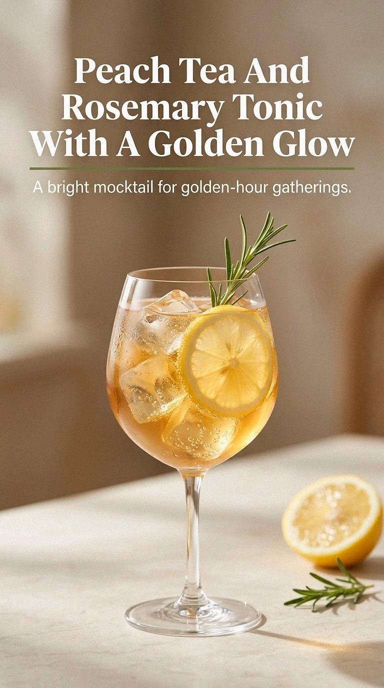 Peach Tea And Rosemary Tonic With A Golden Glow