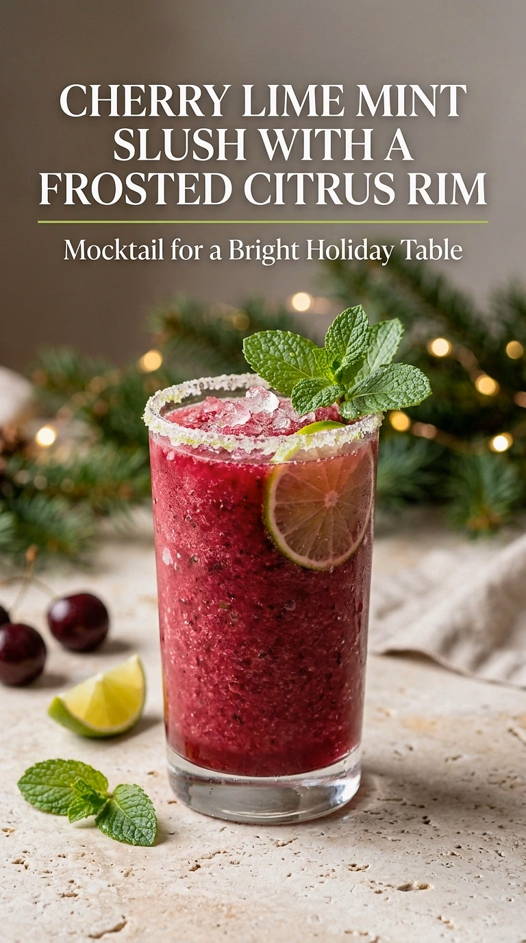 Cherry Lime Mint Slush With a Frosted Citrus Rim