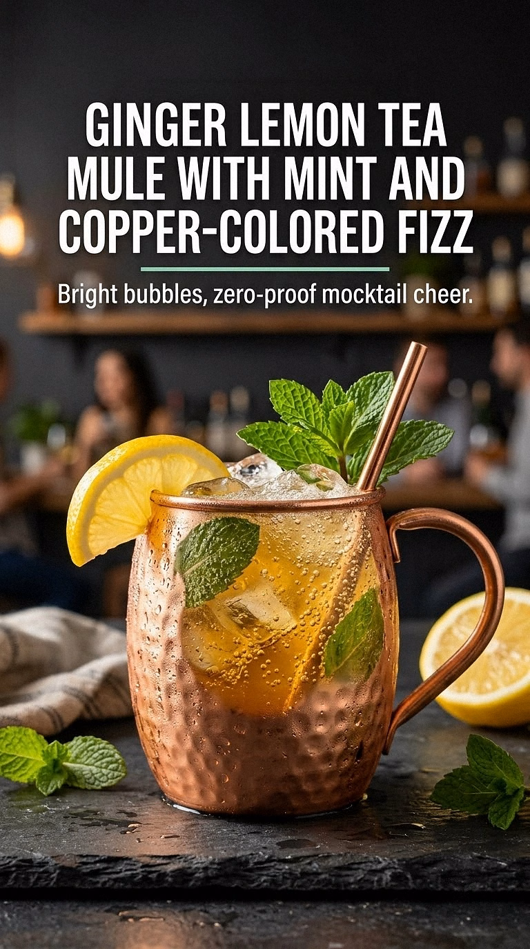 Ginger Lemon Tea Mule With Mint And Copper-Colored Fizz
