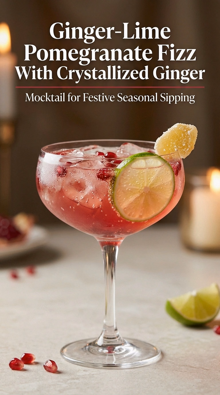 Ginger-Lime Pomegranate Fizz With Crystallized Ginger