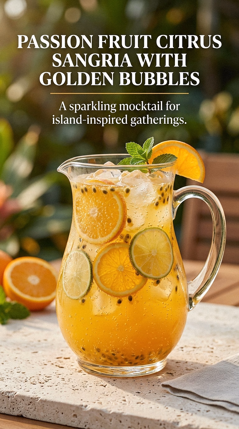 Passion Fruit Citrus Sangria With Golden Bubbles