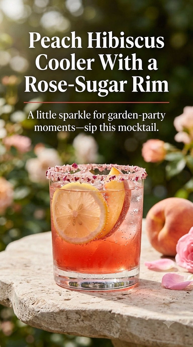Peach Hibiscus Cooler With a Rose-Sugar Rim