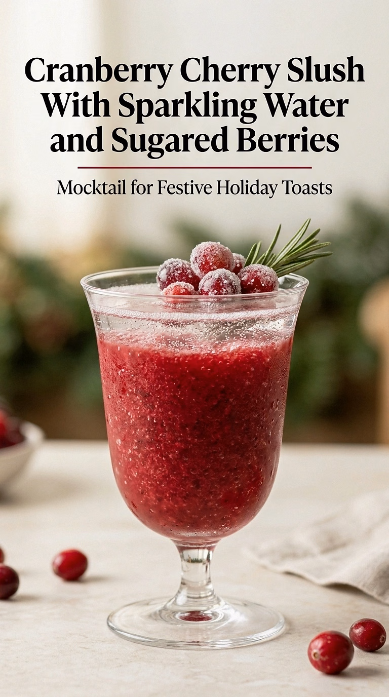 Cranberry Cherry Slush With Sparkling Water and Sugared Berries