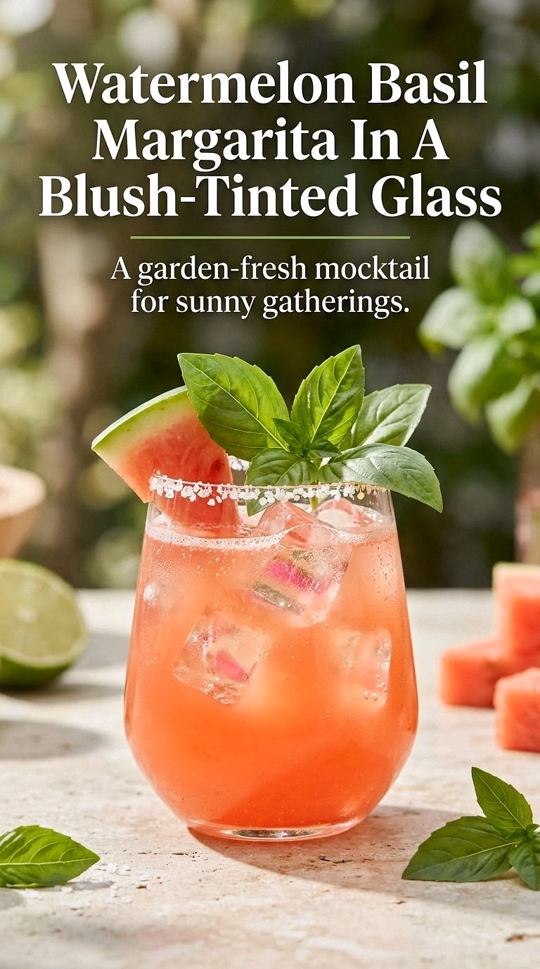 Watermelon Basil Margarita In A Blush-Tinted Glass