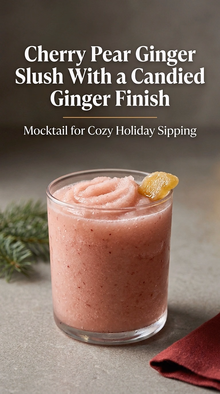 Cherry Pear Ginger Slush With a Candied Ginger Finish