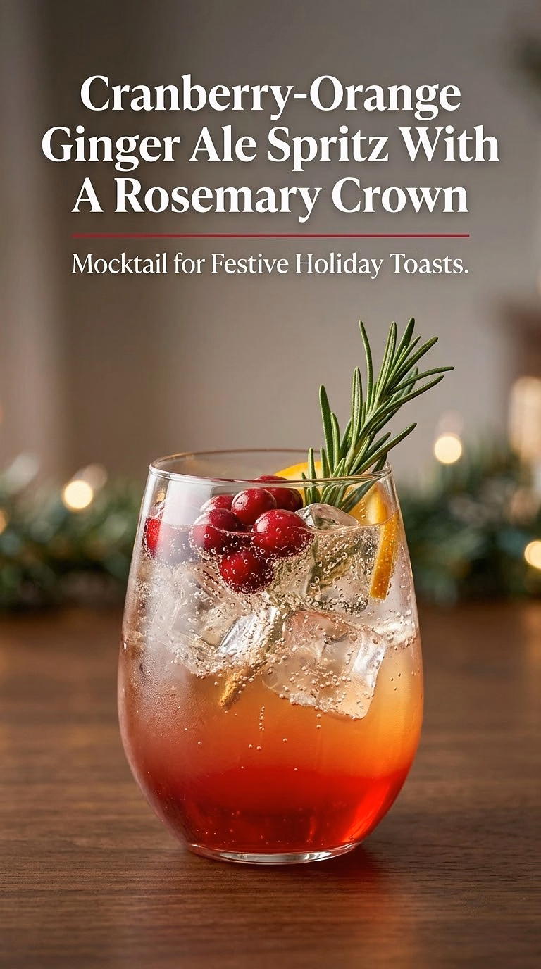 Cranberry-Orange Ginger Ale Spritz With A Rosemary Crown