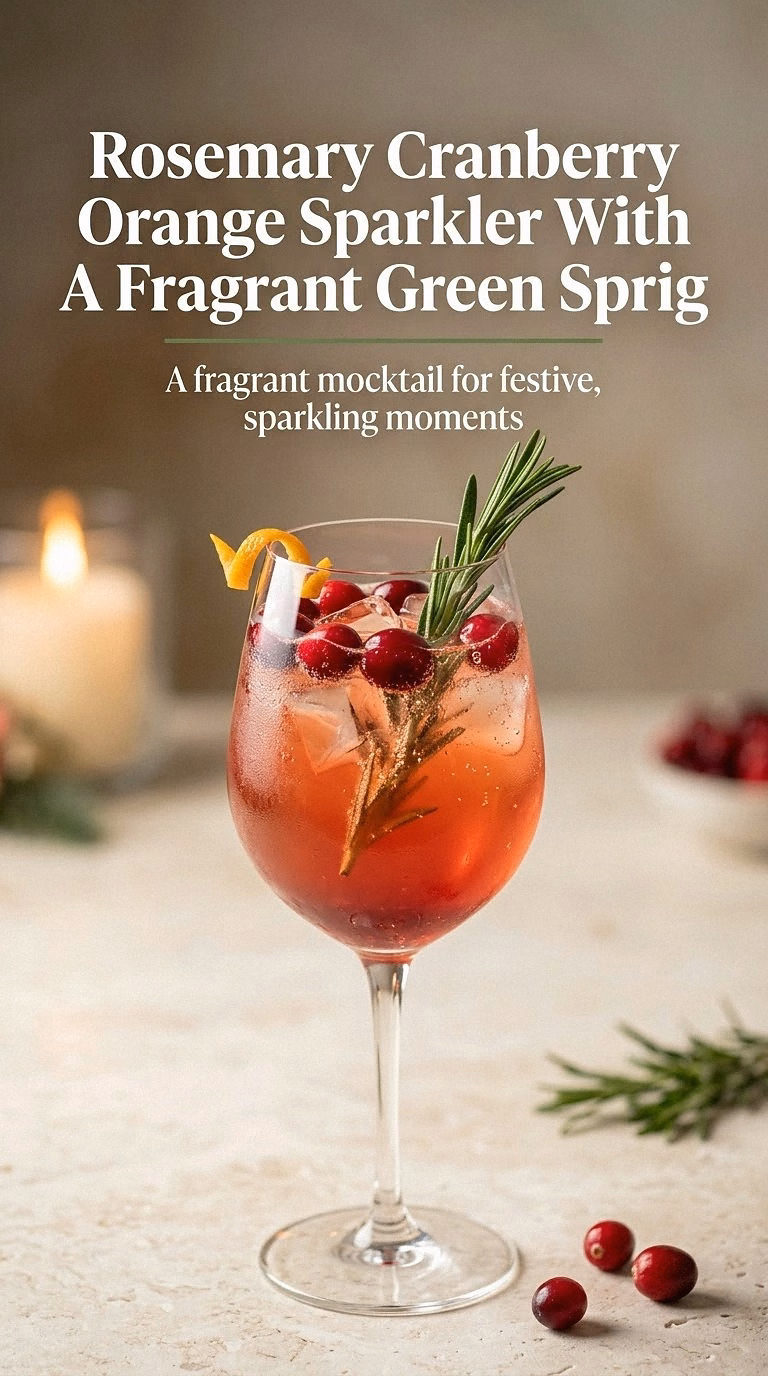 Rosemary Cranberry Orange Sparkler With A Fragrant Green Sprig