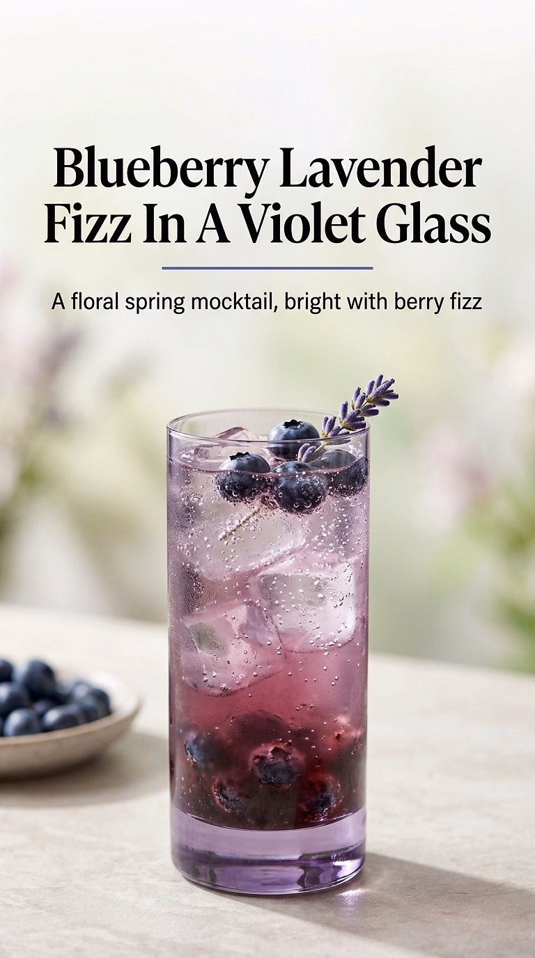 Blueberry Lavender Fizz In A Violet Glass