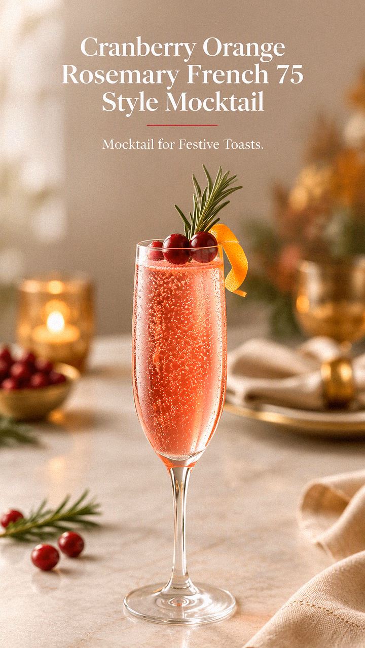 Cranberry Orange Rosemary French 75 Style Mocktail
