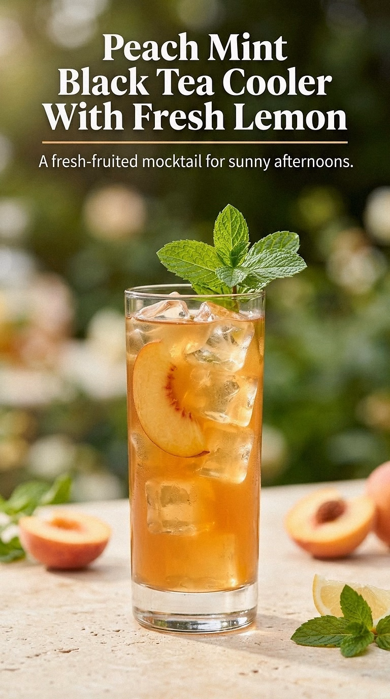 Peach Mint Black Tea Cooler With Fresh Lemon