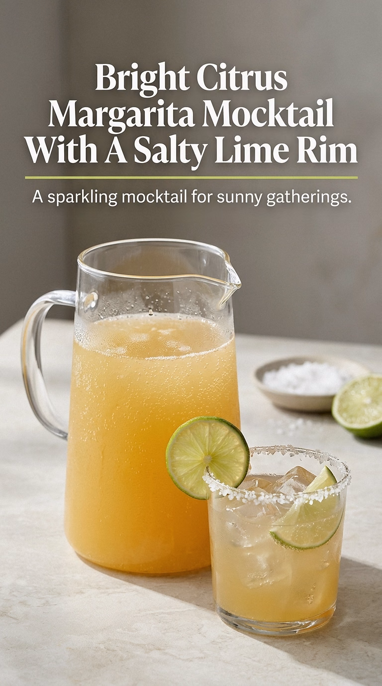Bright Citrus Margarita Mocktail With A Salty Lime Rim