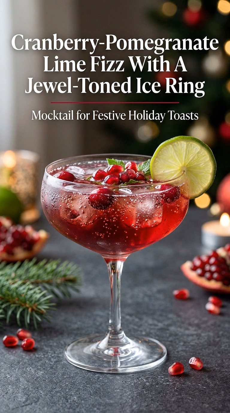 Cranberry-Pomegranate Lime Fizz With A Jewel-Toned Ice Ring