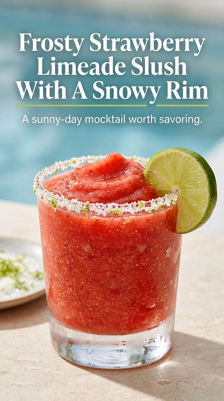 Frosty Strawberry Limeade Slush With A Snowy Rim