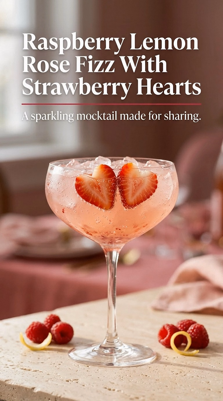 Raspberry Lemon Rose Fizz With Strawberry Hearts