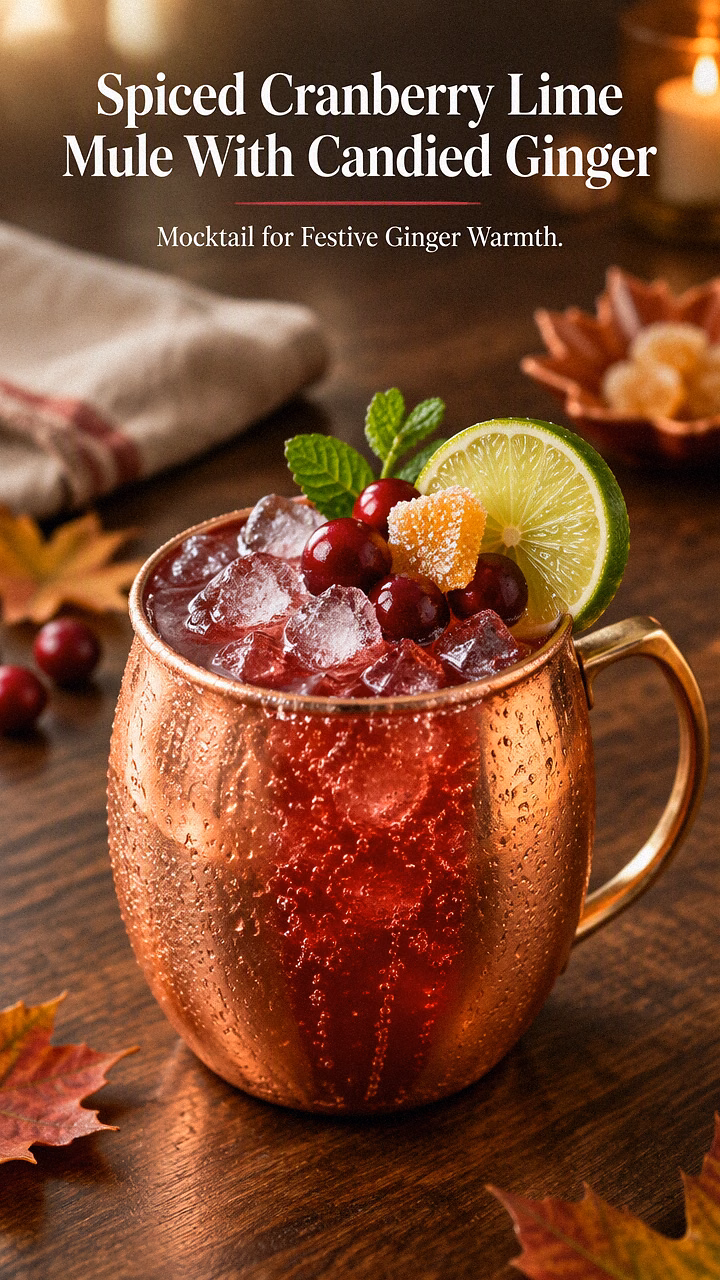 Spiced Cranberry Lime Mule With Candied Ginger