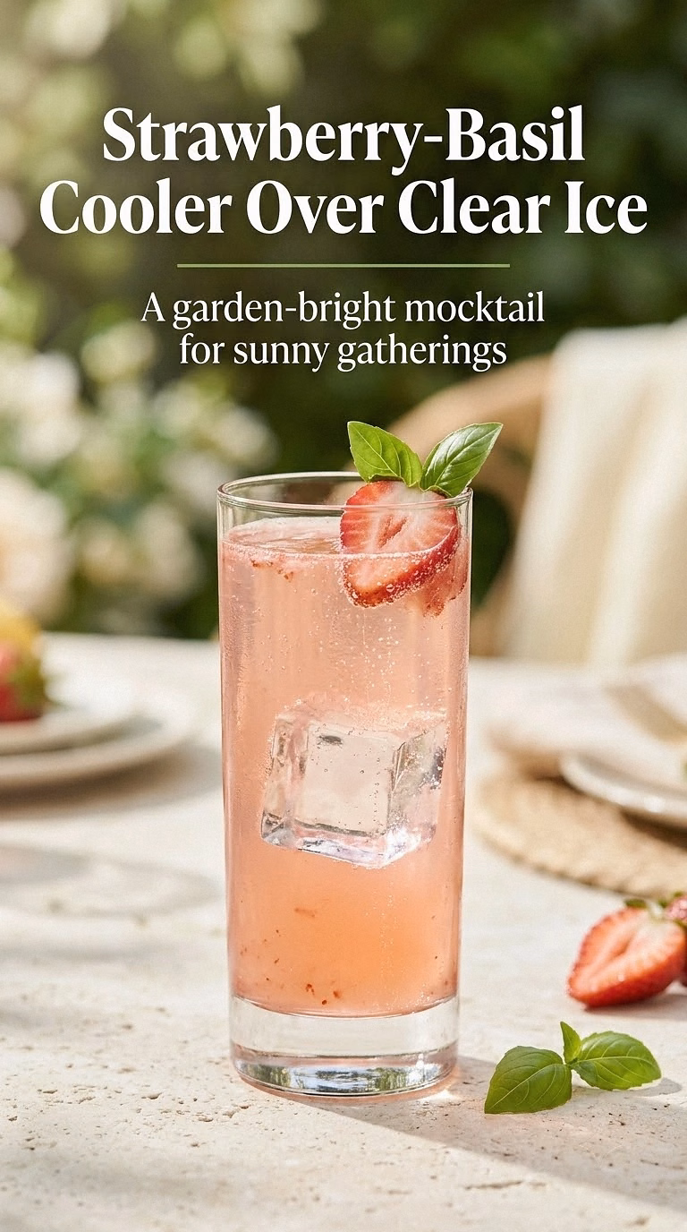 Strawberry-Basil Cooler Over Clear Ice