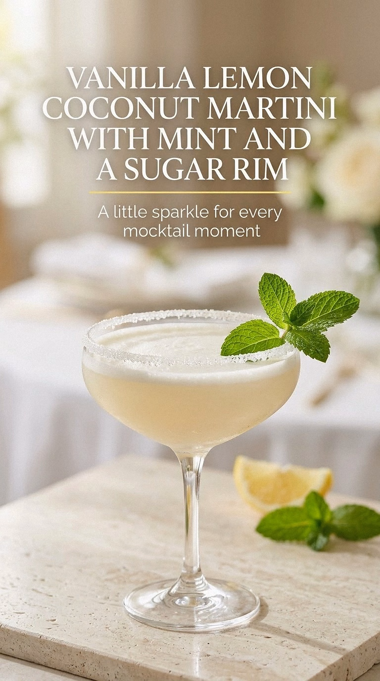 Vanilla Lemon Coconut Martini With Mint And A Sugar Rim