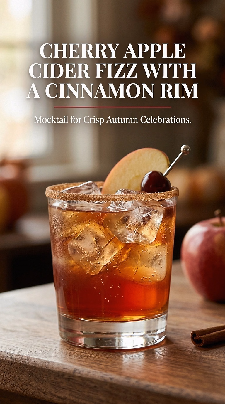 Cherry Apple Cider Fizz With A Cinnamon Rim
