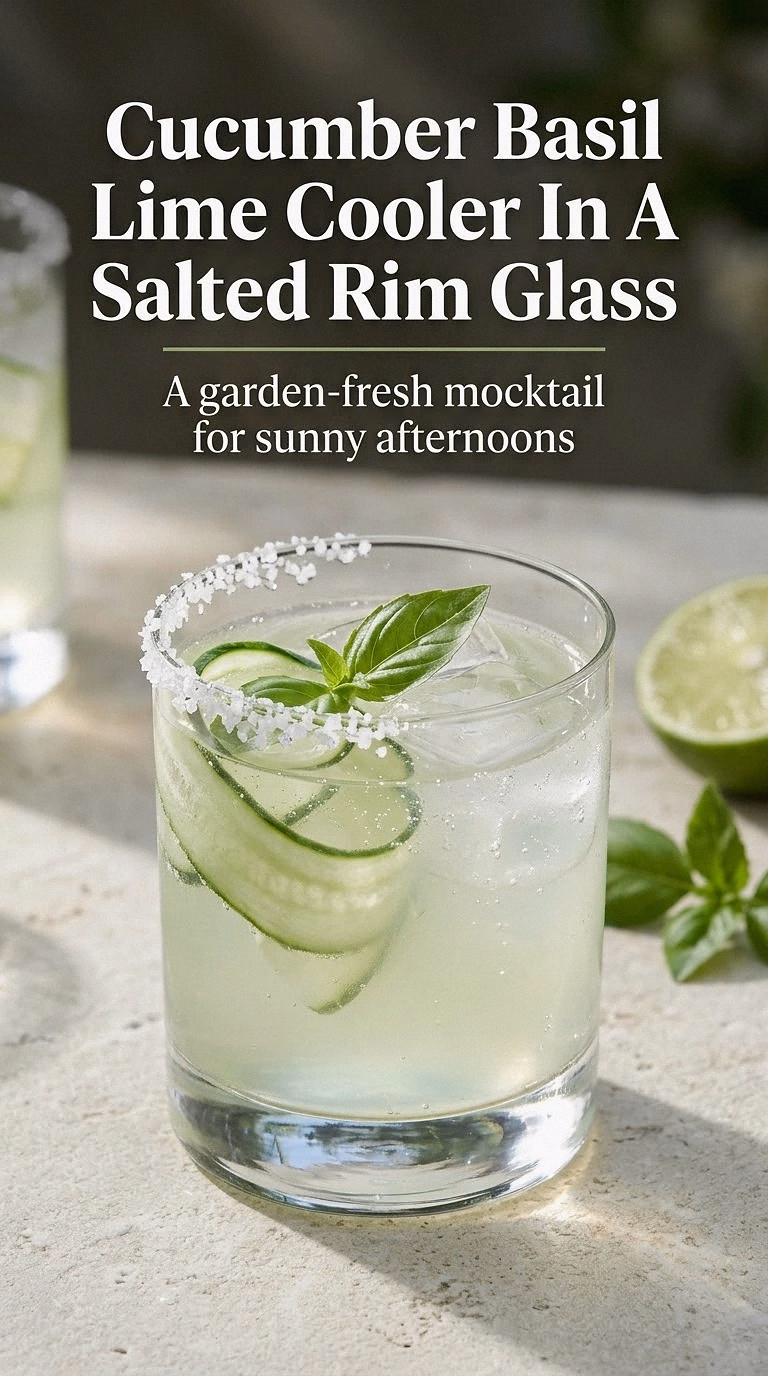 Cucumber Basil Lime Cooler In A Salted Rim Glass