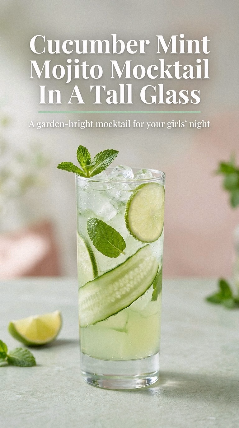 Cucumber Mint Mojito Mocktail In A Tall Glass