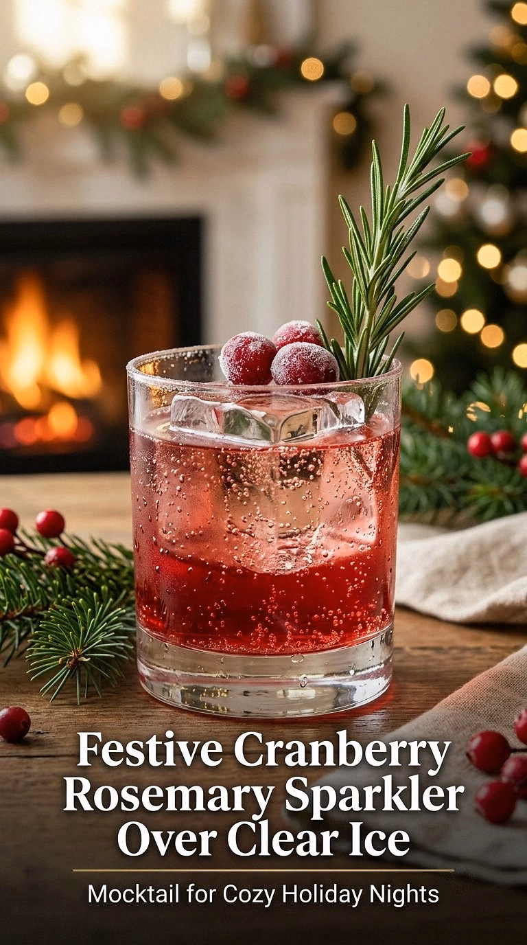 Festive Cranberry Rosemary Sparkler Over Clear Ice