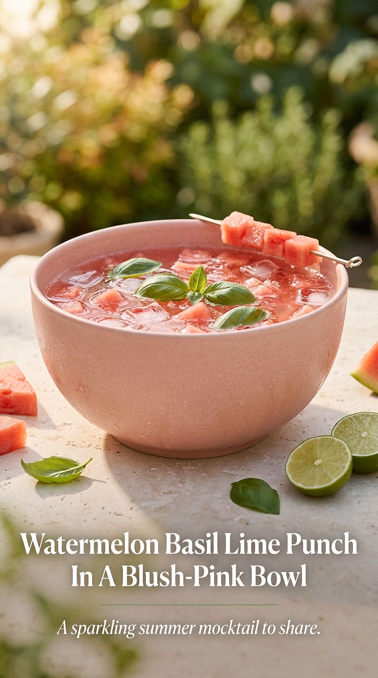 Watermelon Basil Lime Punch In A Blush-Pink Bowl