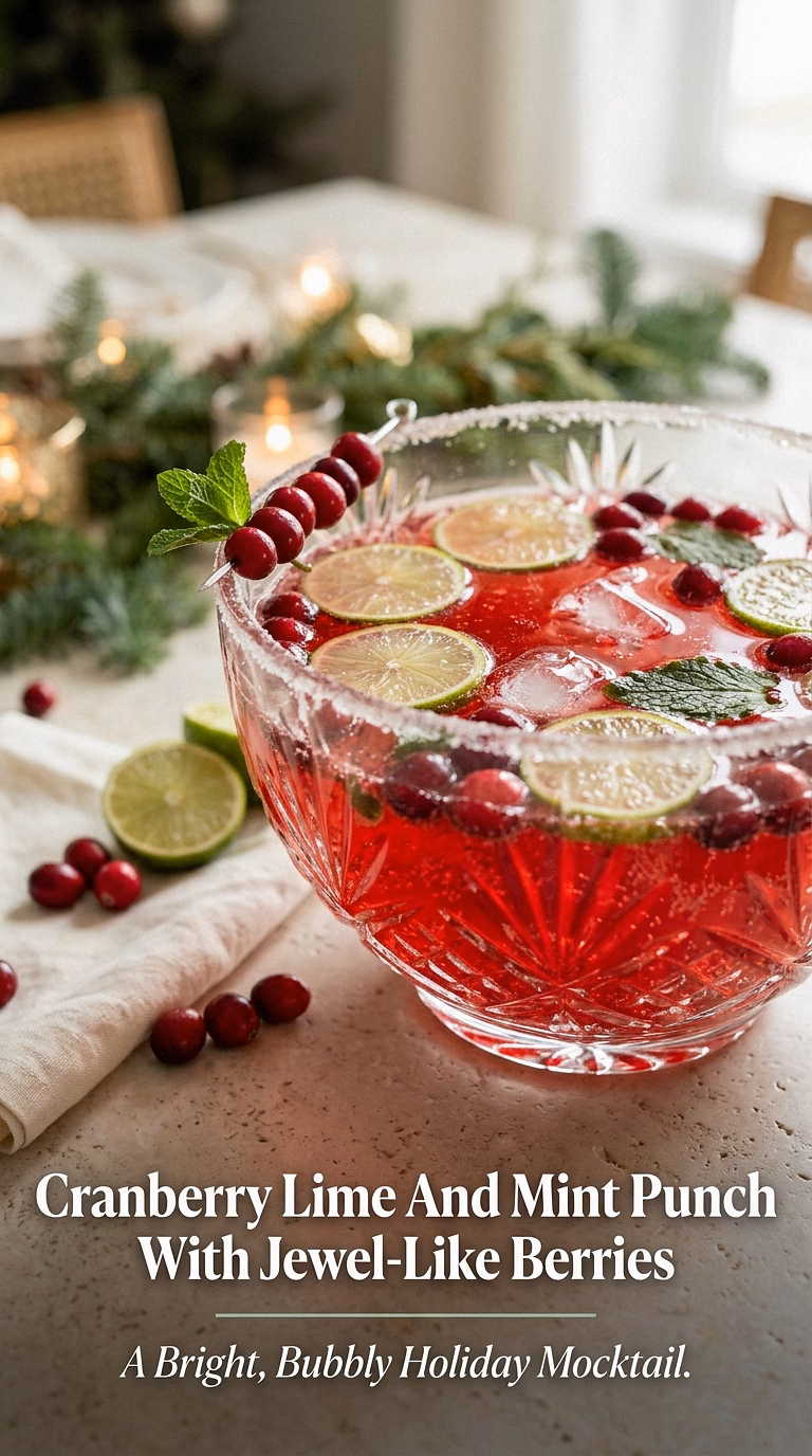 Cranberry Lime And Mint Punch With Jewel-Like Berries