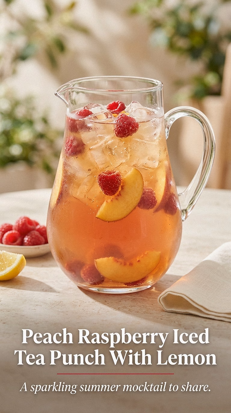 Peach Raspberry Iced Tea Punch With Lemon