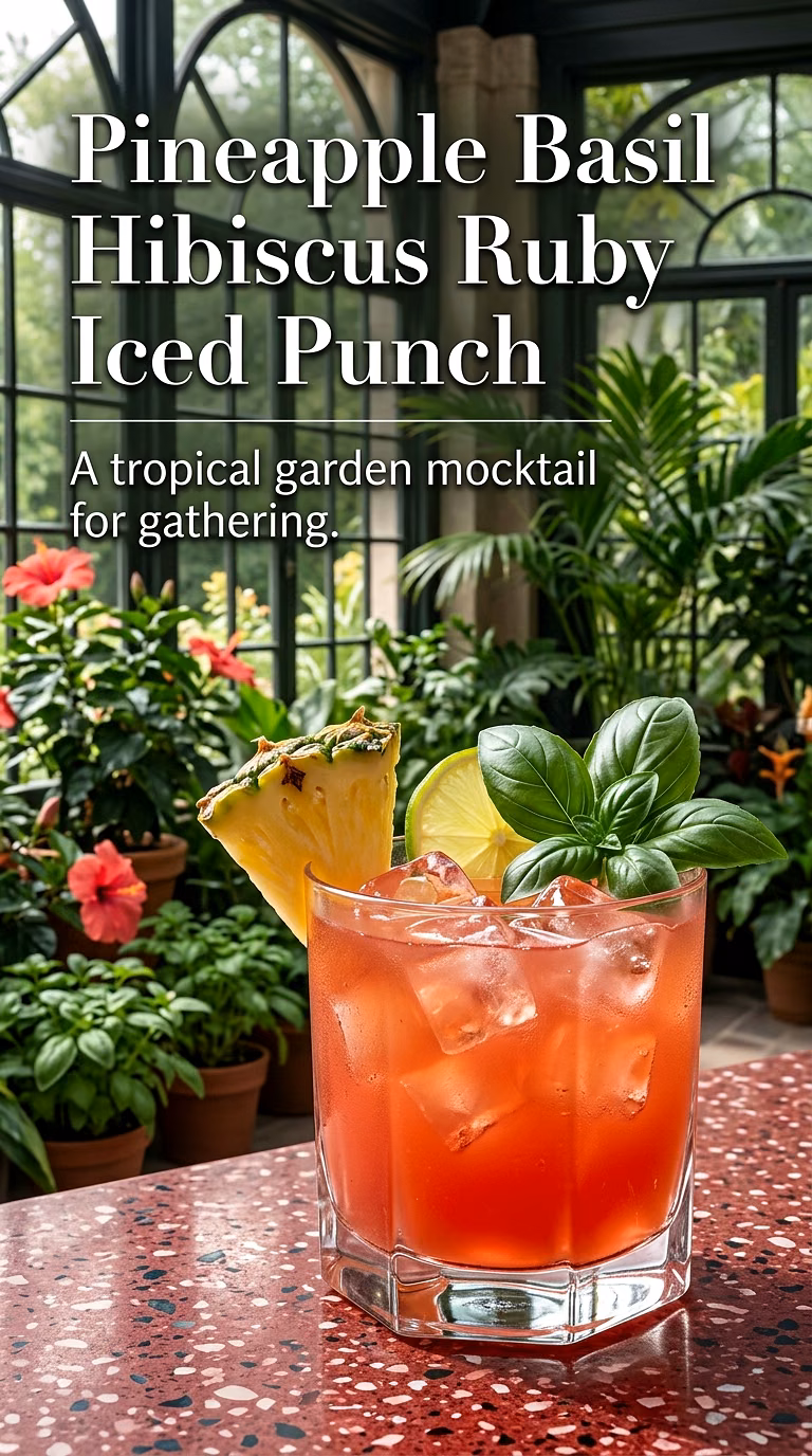 Pineapple Basil Hibiscus Ruby Iced Punch