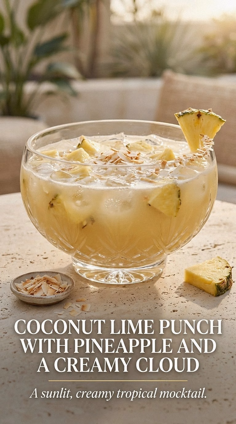 Coconut Lime Punch With Pineapple And A Creamy Cloud