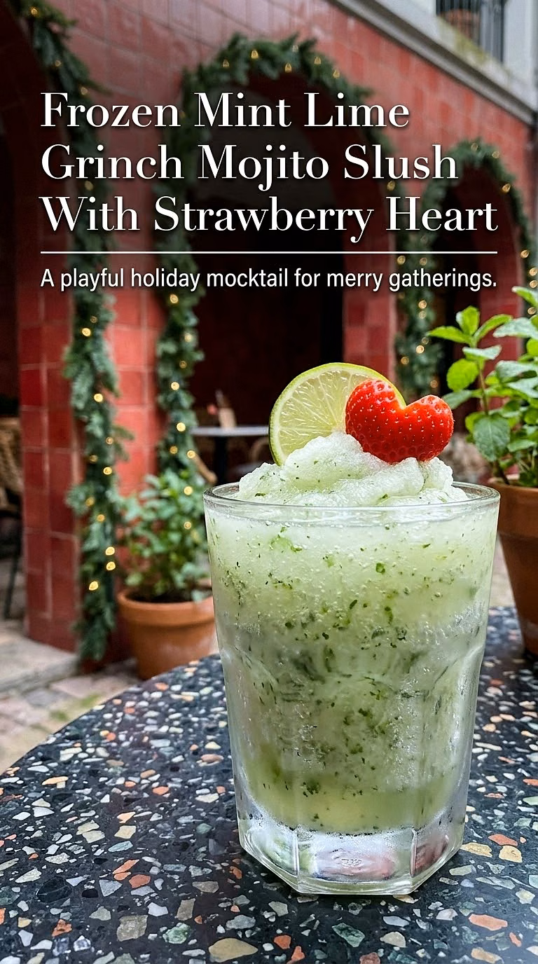 Frozen Mint Lime Grinch Mojito Slush With Strawberry Heart