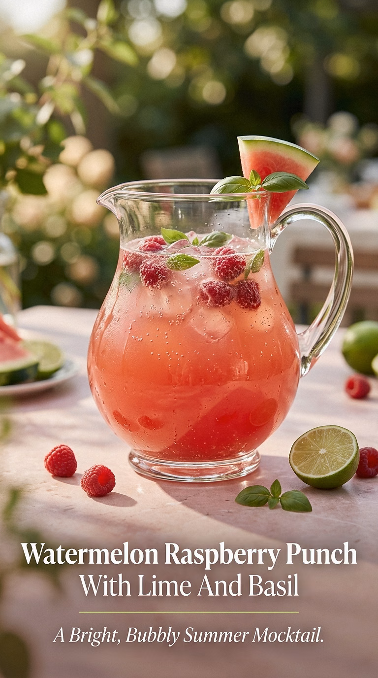 Watermelon Raspberry Punch With Lime And Basil