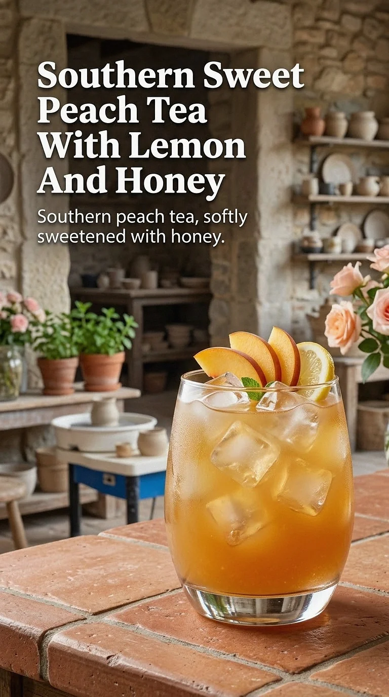 Southern Sweet Peach Tea With Lemon And Honey