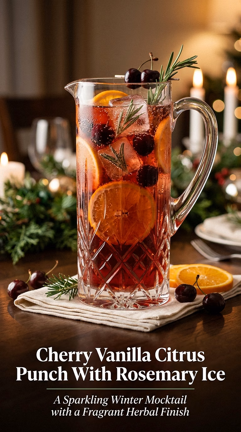 Cherry Vanilla Citrus Punch With Rosemary Ice