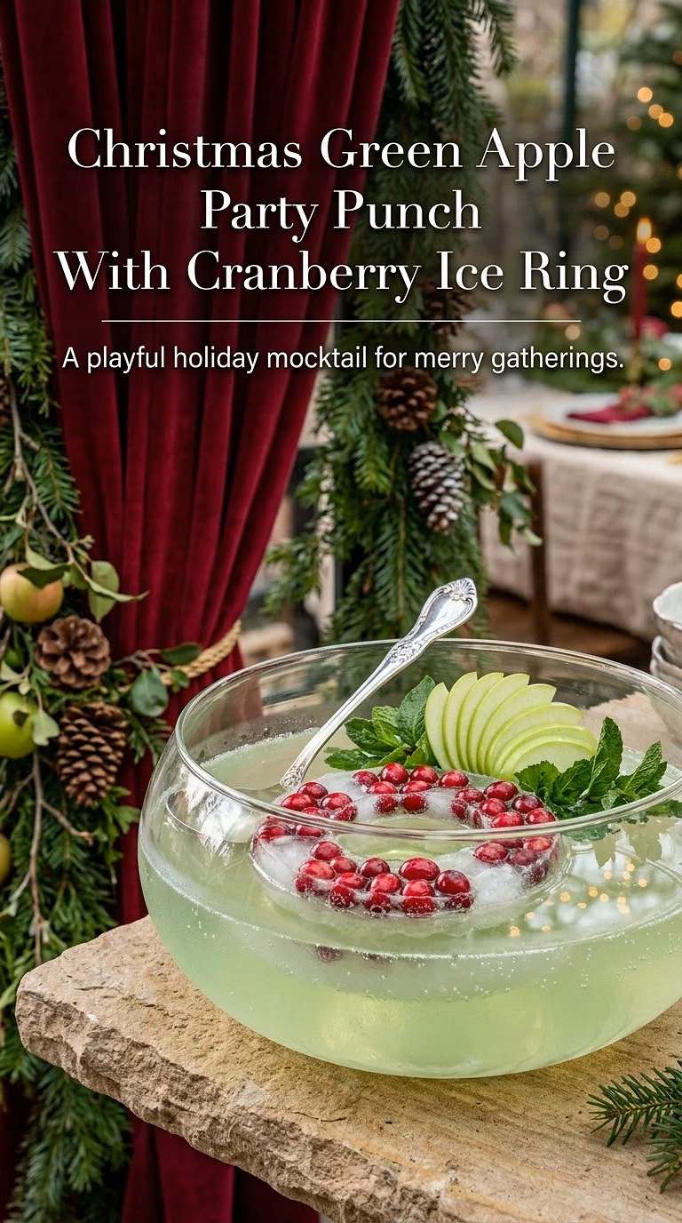 Christmas Green Apple Party Punch With Cranberry Ice Ring