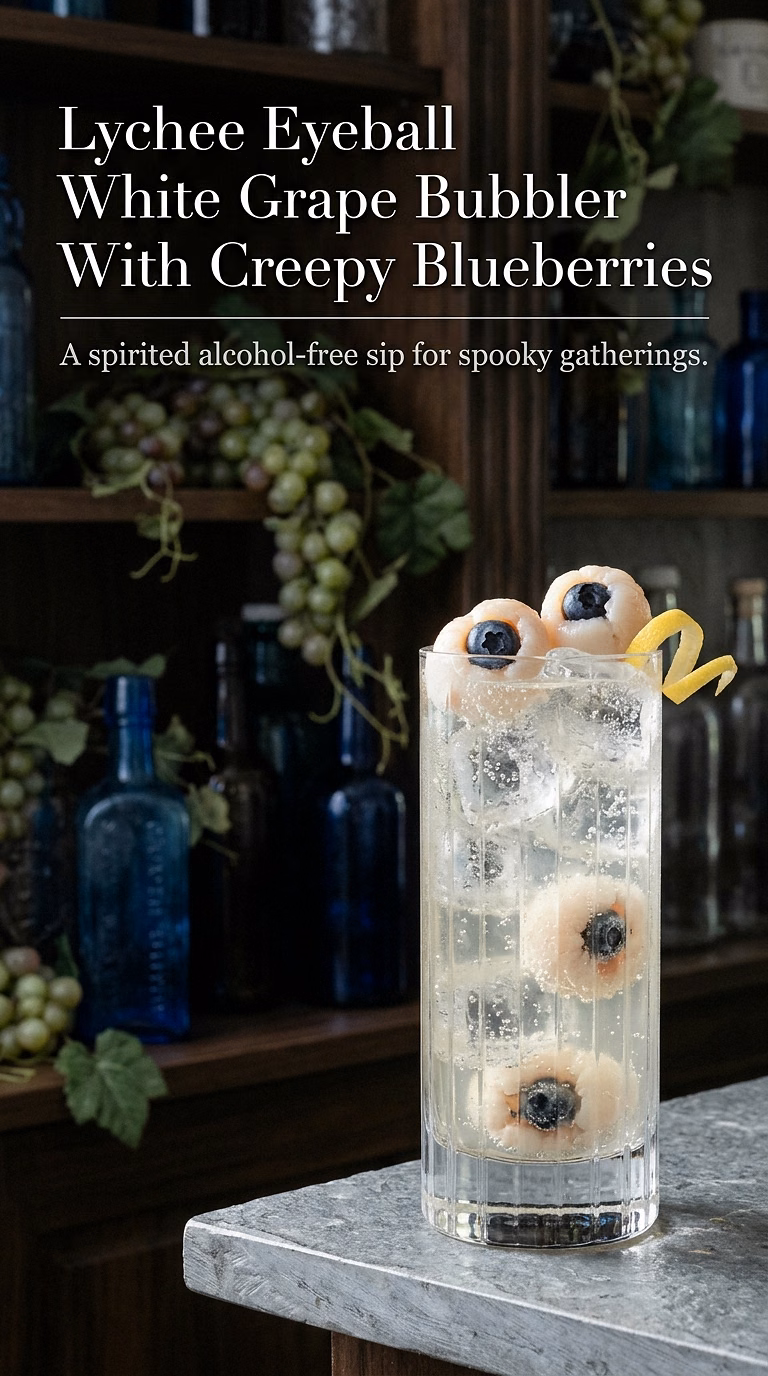 Lychee Eyeball White Grape Bubbler With Creepy Blueberries