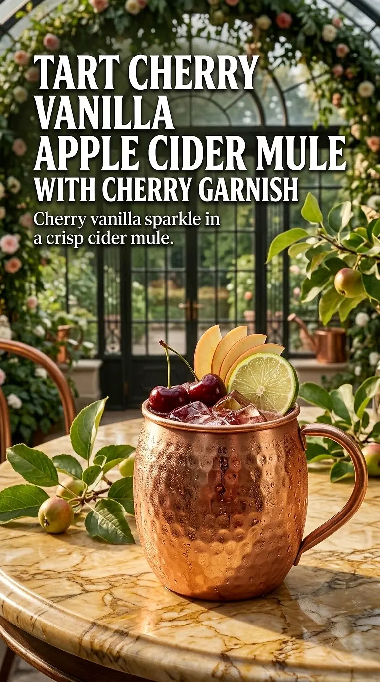 Tart Cherry Vanilla Apple Cider Mule With Cherry Garnish