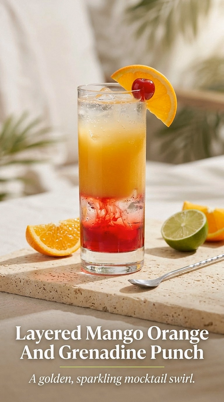 Layered Mango Orange And Grenadine Punch