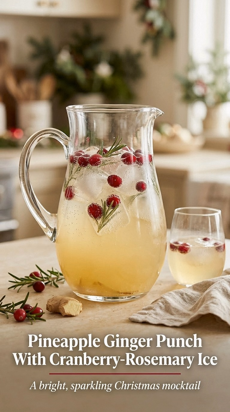 Pineapple Ginger Punch With Cranberry-Rosemary Ice