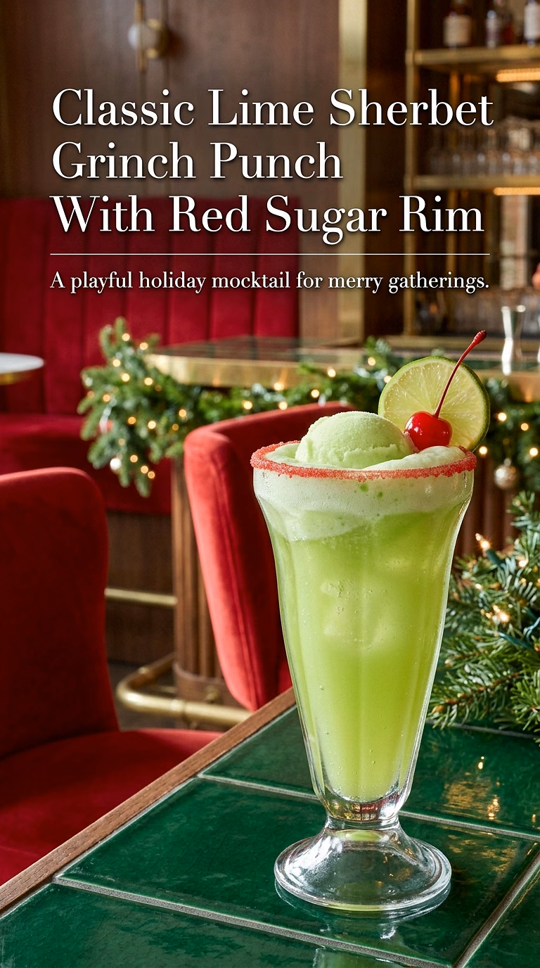 Classic Lime Sherbet Grinch Punch With Red Sugar Rim