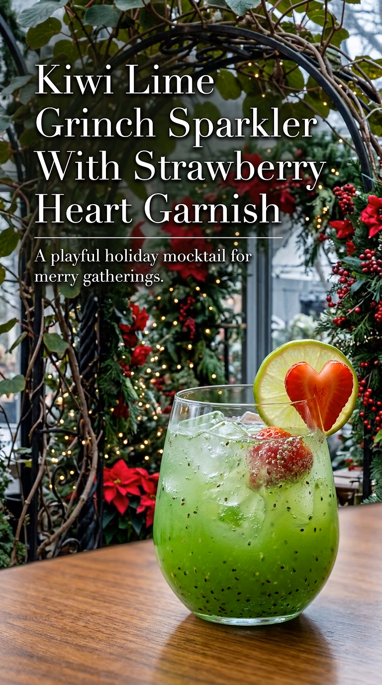 Kiwi Lime Grinch Sparkler With Strawberry Heart Garnish