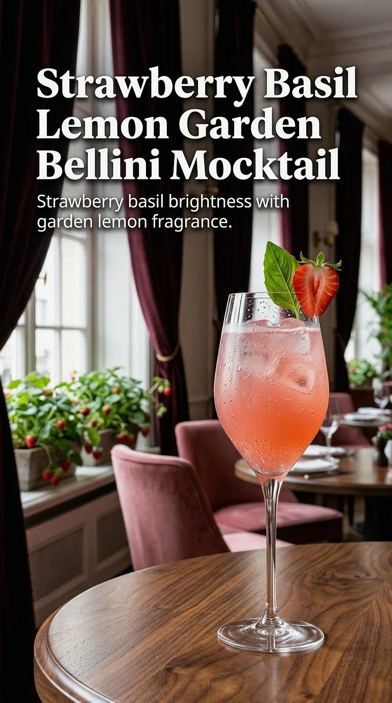 Strawberry Basil Lemon Garden Bellini Mocktail