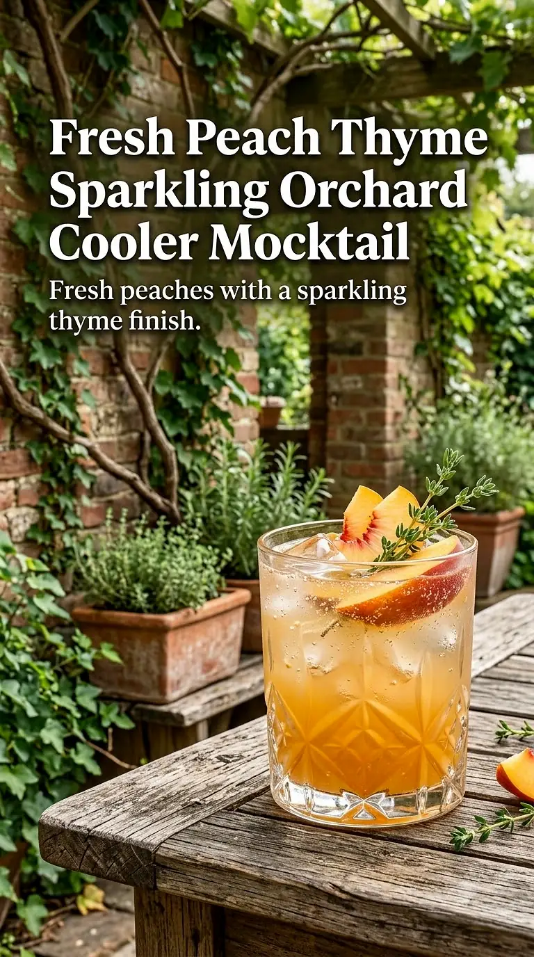 Fresh Peach Thyme Sparkling Orchard Cooler Mocktail