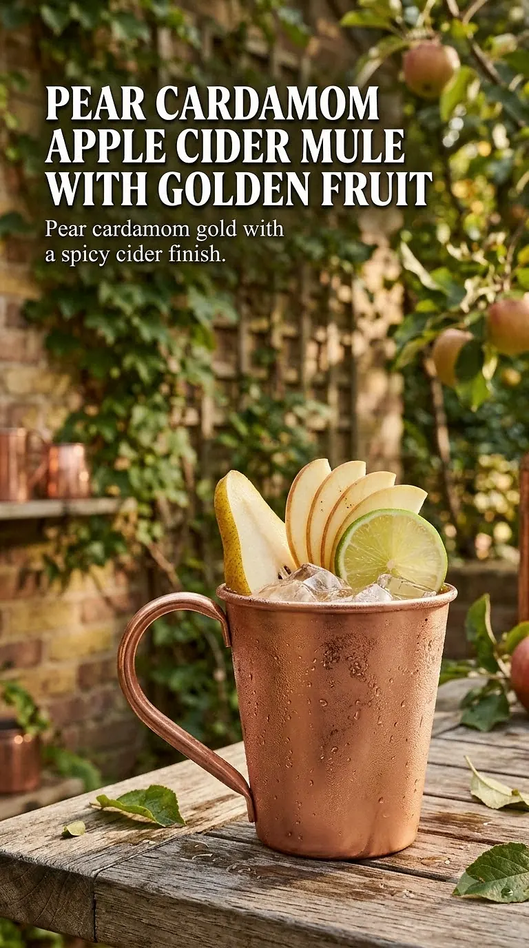 Pear Cardamom Apple Cider Mule With Golden Fruit