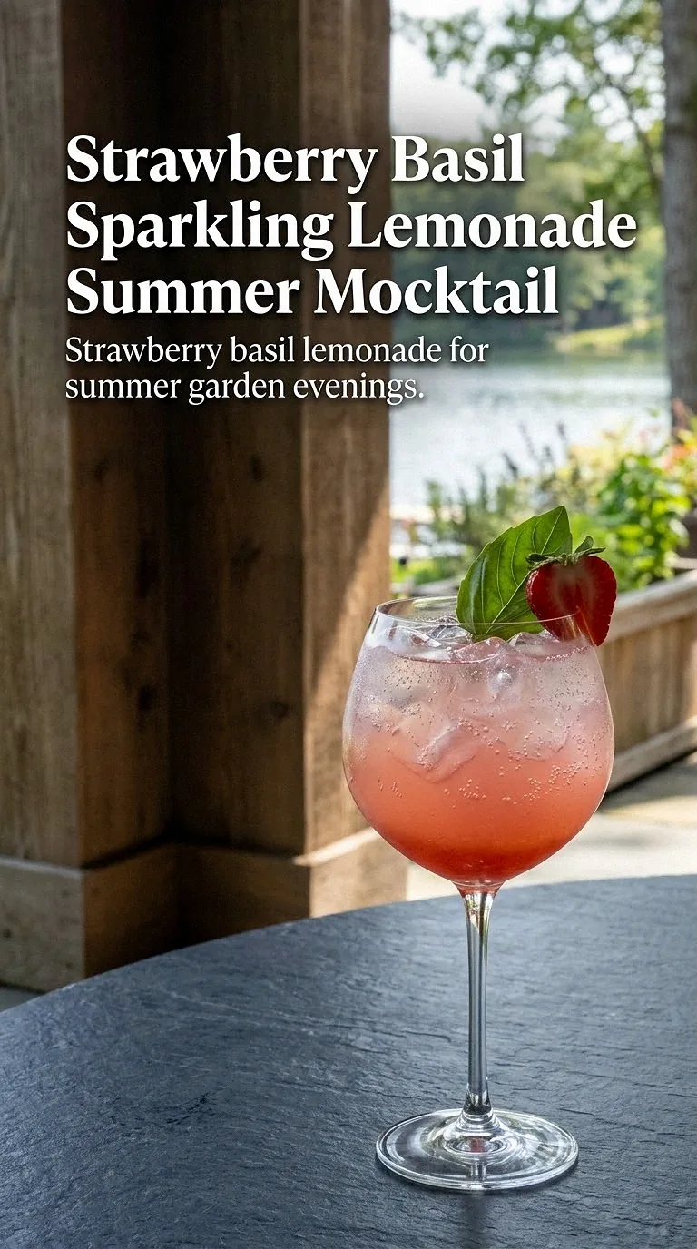 Strawberry Basil Sparkling Lemonade Summer Mocktail