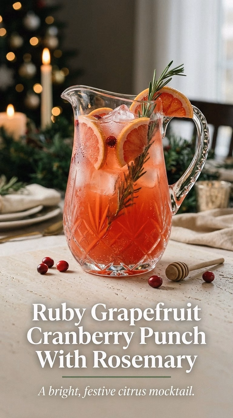 Ruby Grapefruit Cranberry Punch With Rosemary
