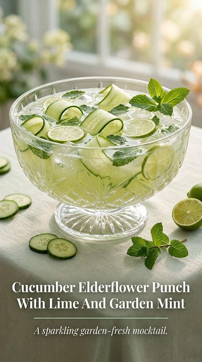 Cucumber Elderflower Punch With Lime And Garden Mint